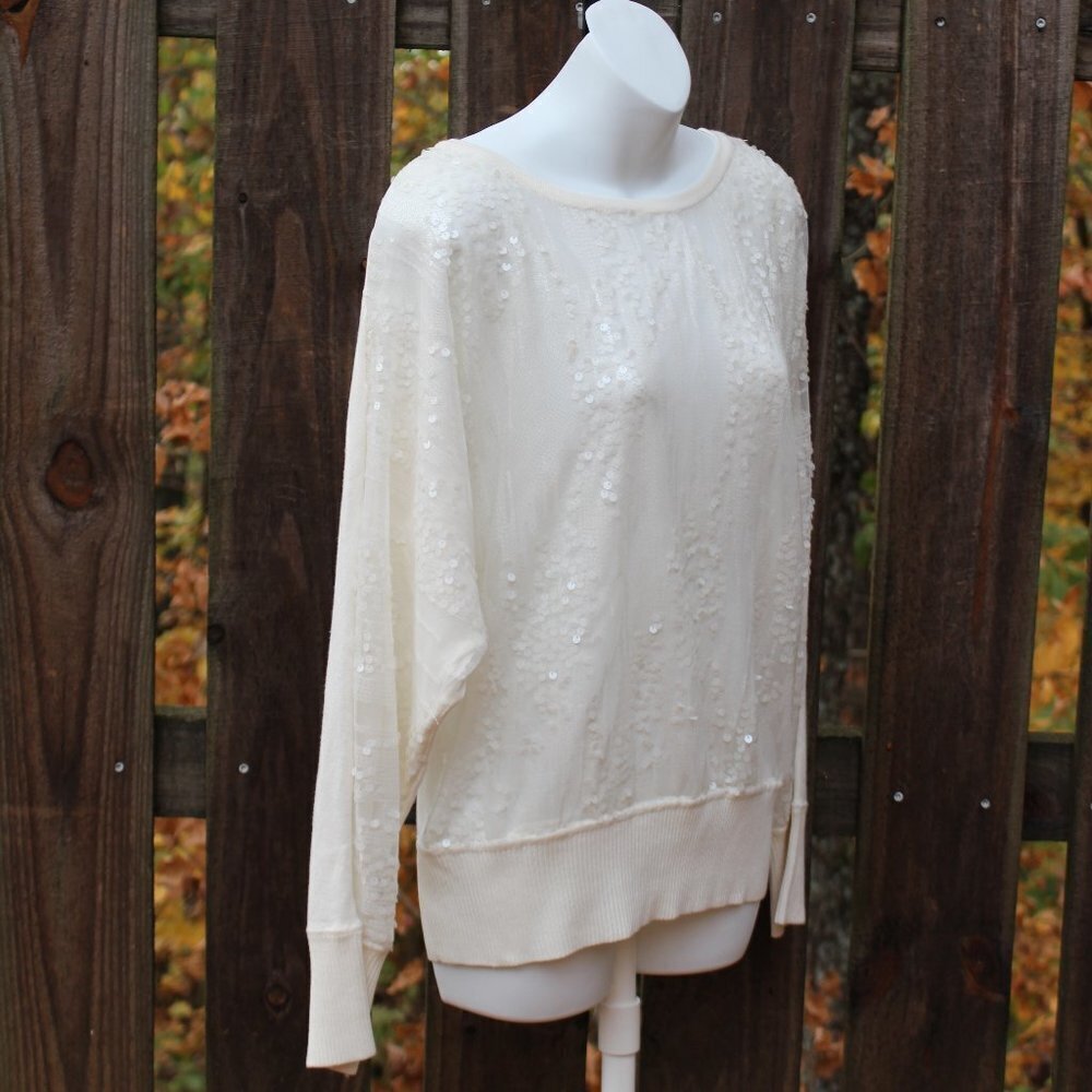 Joseph A Women's Sequin Overlay Long Sleeve Sweater, Size Small, White, NWT - Picture 4 of 8